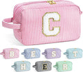 YOOLIFE Birthday Gifts for 6 7 8 9 10 11 12 13 14 15 Year Old Teen Girl - Initial Makeup Bag Letter Toiletry Pouch Cosmetic Case, Personalized Teen Girl Gifts Trendy Stuff, Pink C