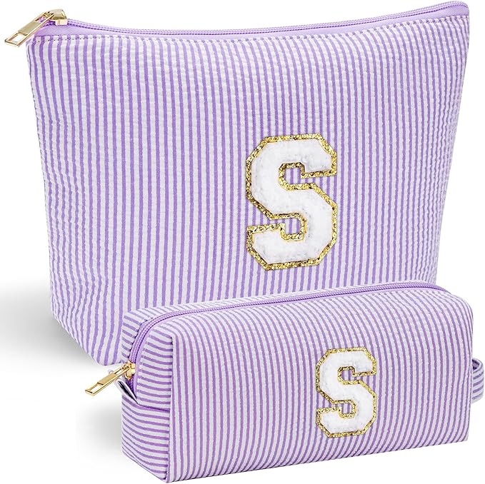 YOOLIFE Gifts for Girls Women - Initial Makeup Bag Cosmetic Bag Toiletry Pouch, Personalized Birthday Gifts for Women Girls Mom Daughter Sister Friends, Purple S