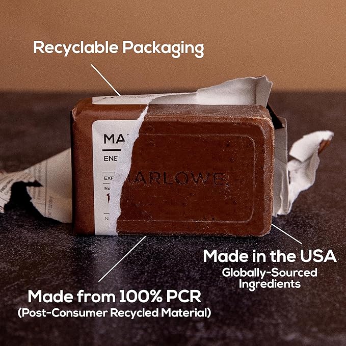 MARLOWE. Coffee Bar Soap, Exfoliating Body Scrub for Men, 7 oz (12 Bars)