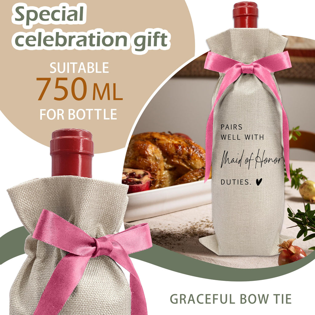 Cute Pink Bow Ribbon Engagement Gift Wine Bag - 1 PCS Bride to Be Gifts for Bridesmaids Bride and Groom Couples Her Him Will You Be My Bridesmaid for Getting Married Engagement Bridal Shower - A51