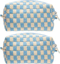 Checkered Makeup Bag for Purse, Small Cosmetic Pouch,Blue Beige,2 Pack