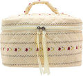 Quilted Makeup Bag for Women, Travel Cosmetic&Toiletry Bag,Flower Beige