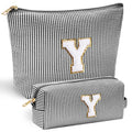 YOOLIFE Travel Makeup Bag Cosmetic Bag - Make Up Bag with Makeup Brush Bag Monogram Makeup Pouch Bag 2 Pieces Cute Makeup Bag Personalized Gifts Best Friend Birthday Gifts for Women Black Letter Y