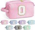 YOOLIFE Initial Makeup Bag for Women - Monogram Cute Makeup Bag Cosmetic Case Toiletry Pouch for Women Her Best Friend Sister Teacher, Personalized Birthday Gifts for Women, Pink O