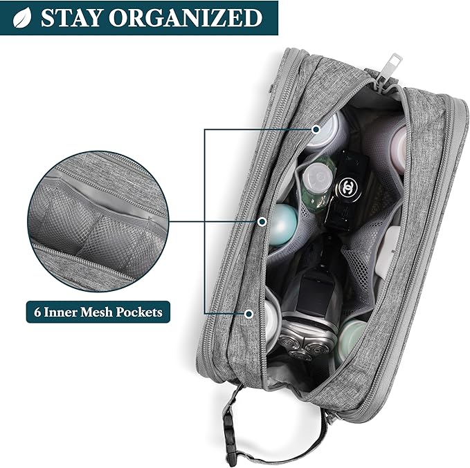 PAVILIA Toiletry Bag for Men, Travel Toiletries Bag | Water-resistant Dopp Kit, Shaving Pouch Organizer for Accessories, Cosmetic, Hygiene, Grooming Essentials (Heather Grey)
