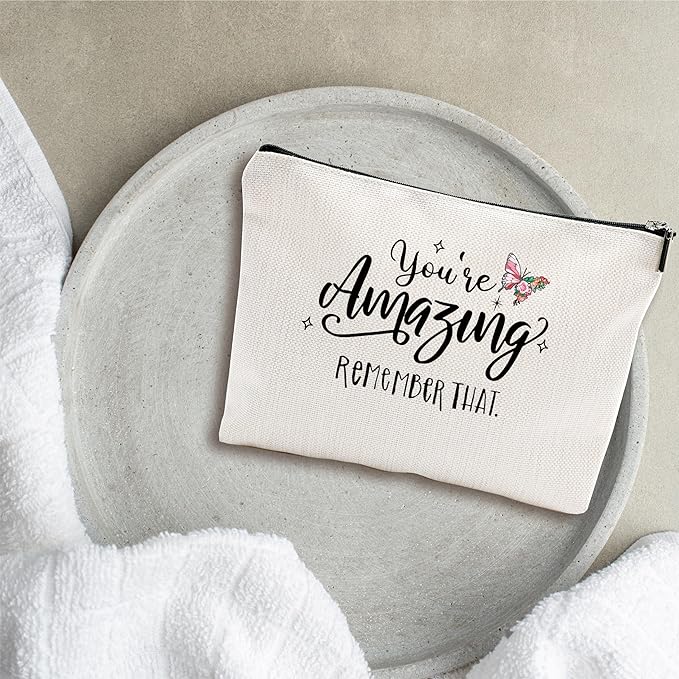 YKYENR Butterfly Makeup Bag - You're Amazing, Remember That - Positive Quotes Cosmetic Bag, Toiletry Bag Gift For Girls, Teen, Sister, Besties, Personal Care & Accessories - A01