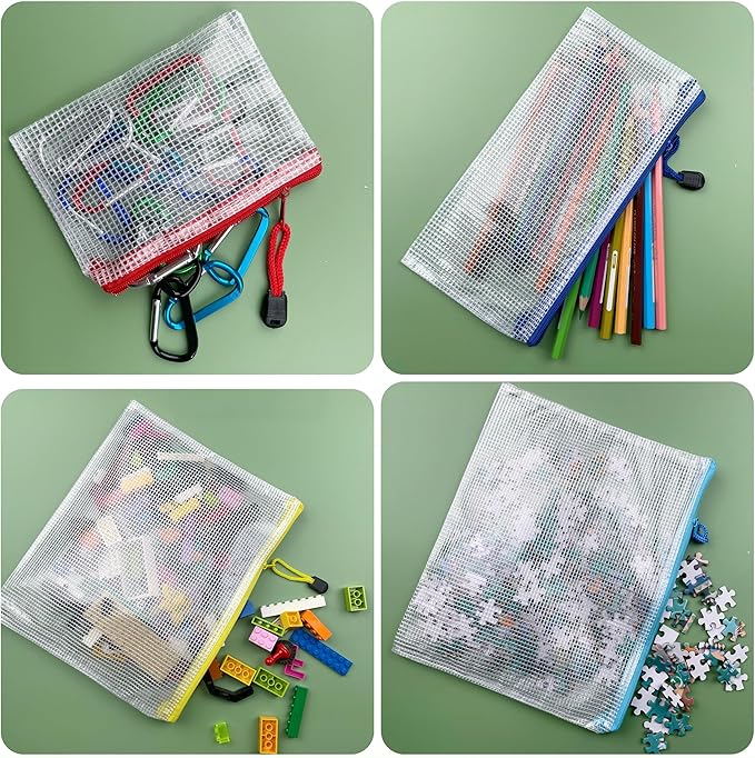 Oaimyy-16 PCS-9 x 12 inches-Mesh Zipper Pouch, Plastic Zip File Folders Puzzle Bags for Organizing,for Office Supplies,Travel,Home Storage-Multicolor