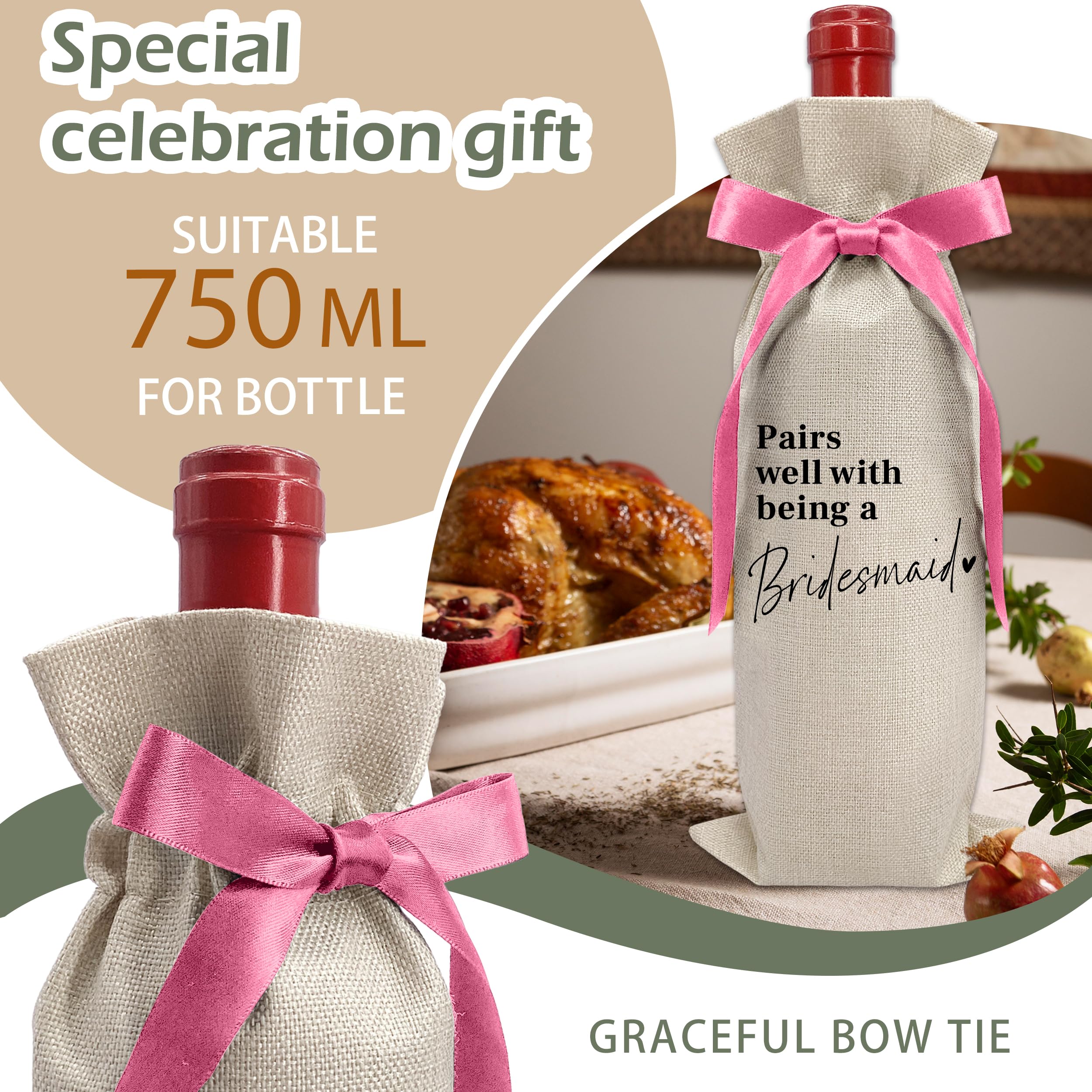 Cute Pink Bow Ribbon Engagement Gift Wine Bag - 1 PCS Bride to Be Gifts for Bridesmaids Bride and Groom Couples Her Him Will You Be My Bridesmaid for Getting Married Engagement Bridal Shower - A53