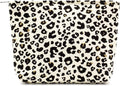 Flat Makeup Bag for Women,Zipper Cosmetic Pouch for Purse,Leopard Ivory
