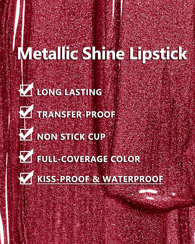 MAKI YIKA Dark Red Lipstick for Women Metallic Red Lipsticks Long Lasting