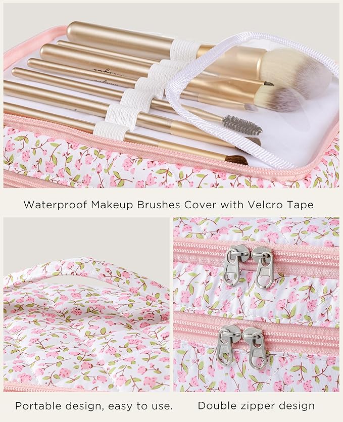 HBselect 2Pcs Travel Makeup Bag Large Quilted Cosmetic Bag Make up Bag