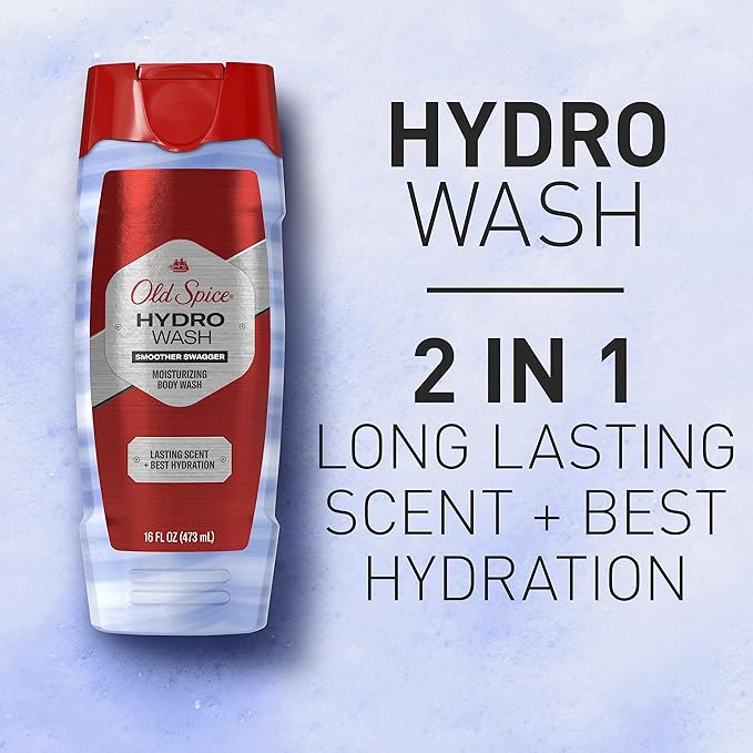Old Spice Moisturizing Body Wash for Men, Hydro Wash, 2-in-1 Long Lasting Scent & Deep Hydration, 24/7 Shower Fresh, Swagger Scent, 16 oz