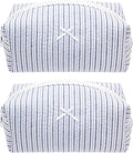 Cozy Makeup Bag for Women,Zipper Cosmetic Pouch,Stripe Blue Mix,2 Pack