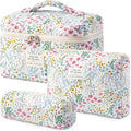 HBselect Quilted Makeup Bag, 3Pcs Cotton Large Travel Makeup Bags Organizer