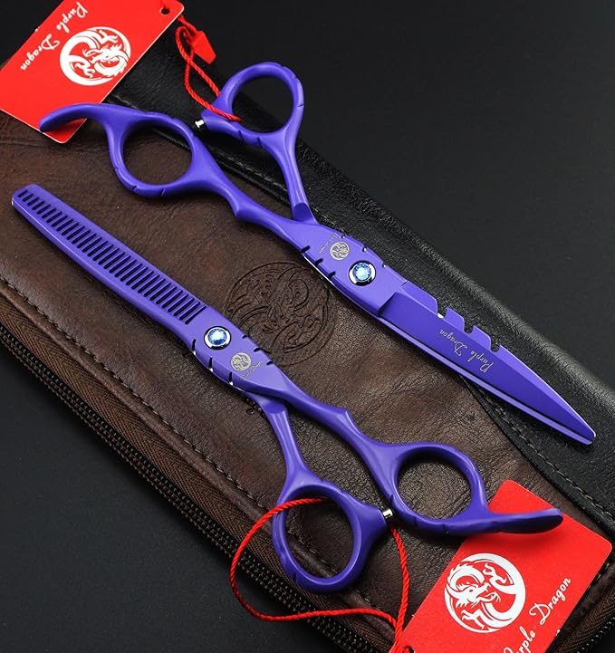 Purple Dragon 6 in Hair Cutting Scissors Kit with Bag for Barbers - Violet