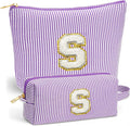 Fohufo Travel Cute Makeup Bag Set - Make up Cosmetic Bag for Women, Small Makeup Bag for Purse Makeup Kit | Purple Stuff Birthday Gifts for Women Travel Essentials, Purple Letter S