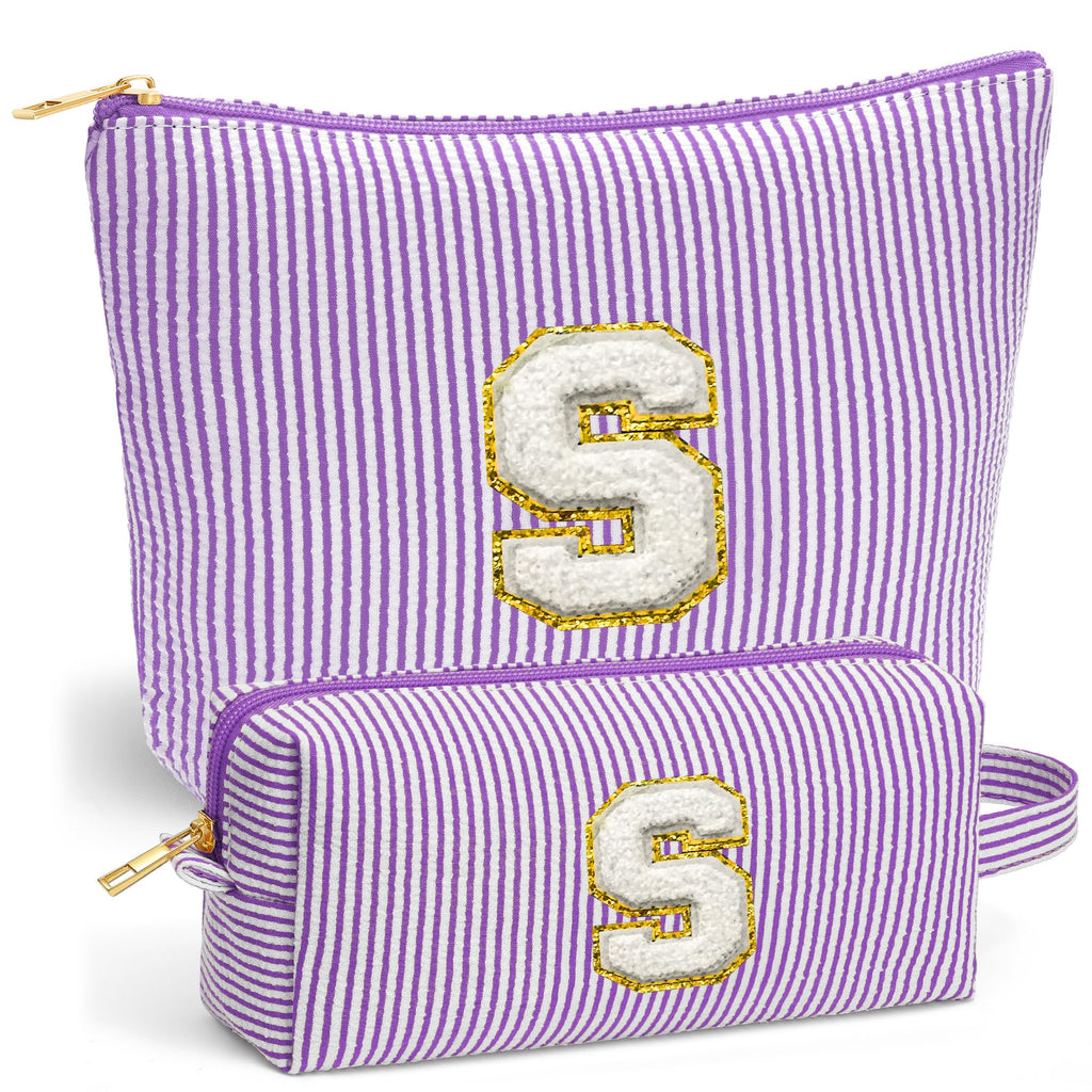 Fohufo Travel Cute Makeup Bag Set - Make up Cosmetic Bag for Women, Small Makeup Bag for Purse Makeup Kit | Purple Stuff Birthday Gifts for Women Travel Essentials, Purple Letter S