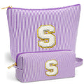 Fohufo Travel Cute Makeup Bag Set - Make up Cosmetic Bag for Women, Small Makeup Bag for Purse Makeup Kit | Purple Stuff Birthday Gifts for Women Travel Essentials, Purple Letter S