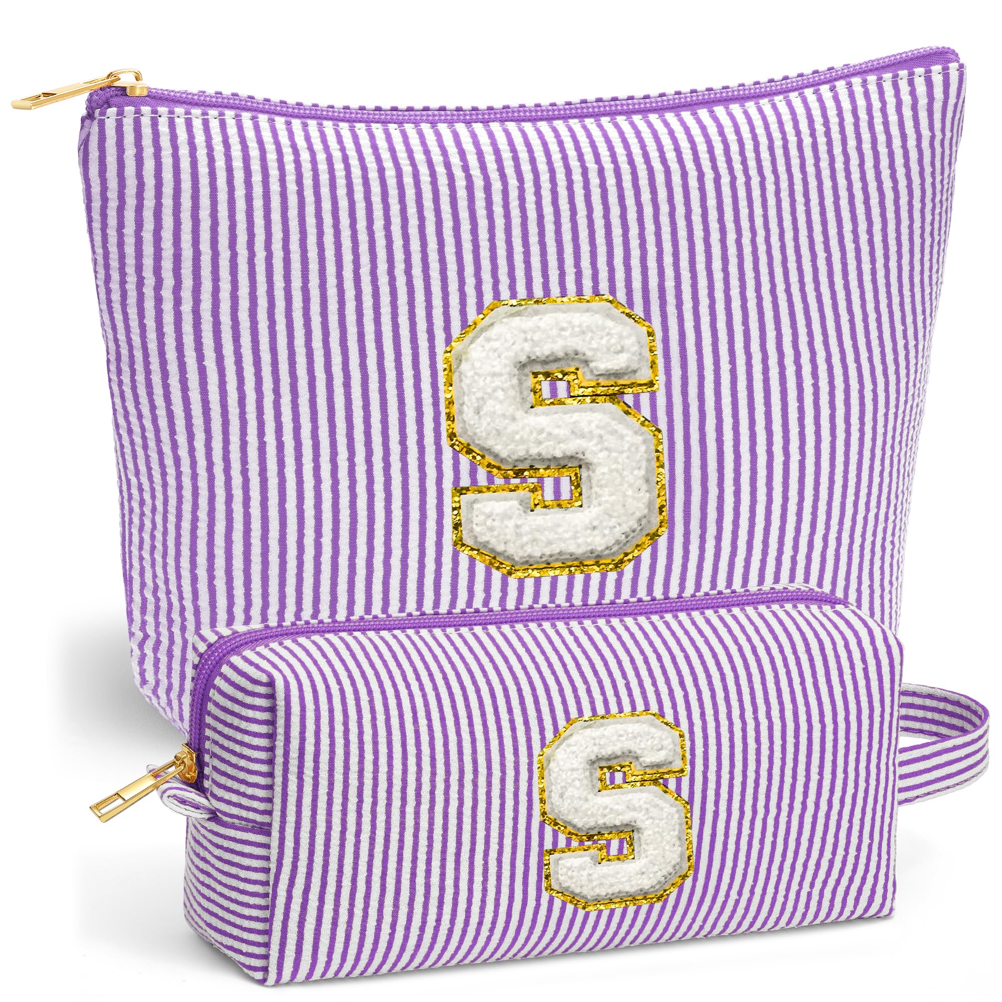 Fohufo Travel Cute Makeup Bag Set - Make up Cosmetic Bag for Women, Small Makeup Bag for Purse Makeup Kit | Purple Stuff Birthday Gifts for Women Travel Essentials, Purple Letter S