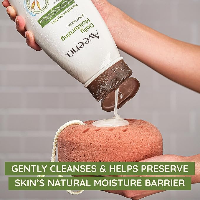 Aveeno Daily Moisturizing Body Wash for Normal to Dry Skin, Sensitive Skin Formula with Prebiotic Oat, Gently Cleanses & Nourishes Dry Skin, Lightly Scented Body Wash for Women and Men, 18 Fl Oz