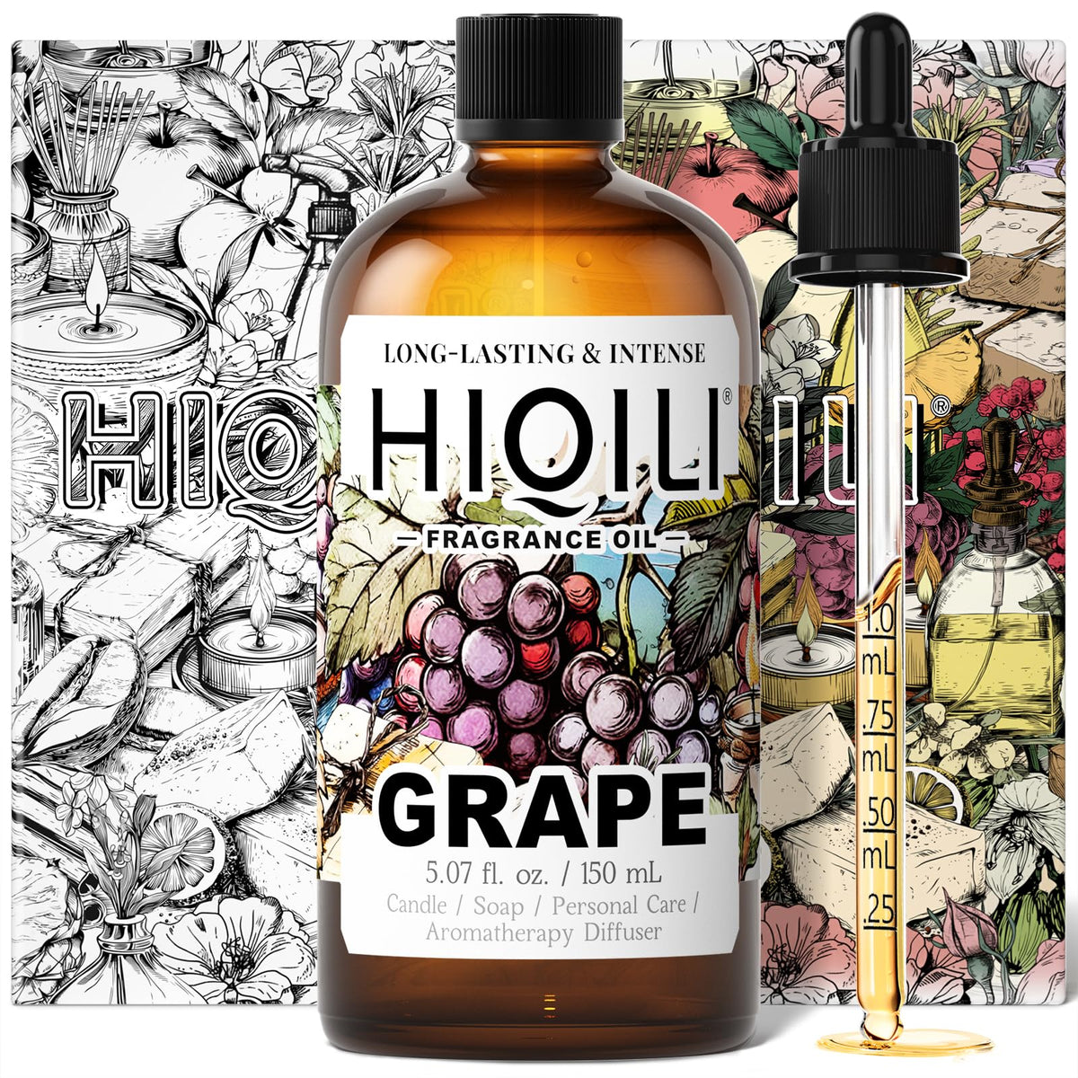 HIQILI Grape Fragrance Oil for Diffusers, Perfume & Room Spray - 5.07 Fl Oz