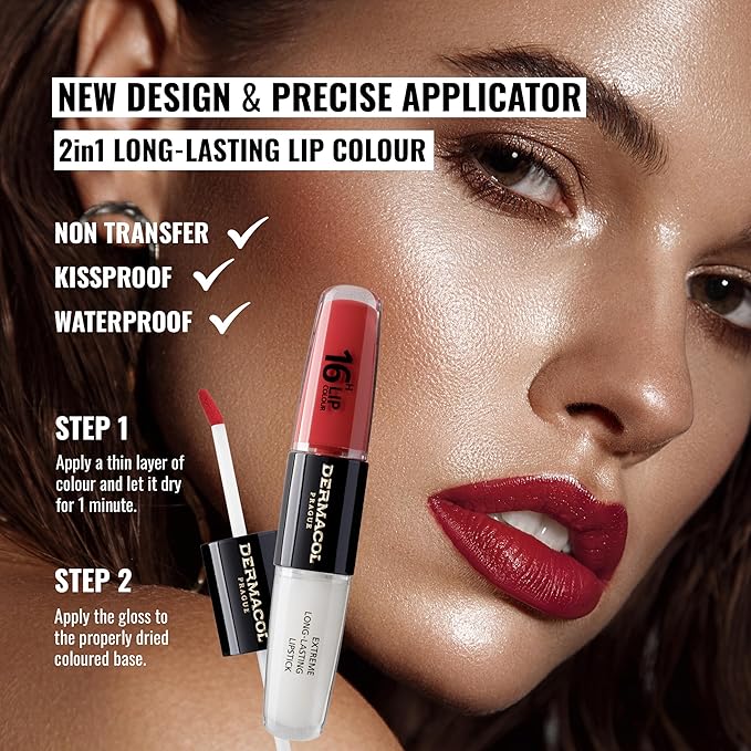 Dermacol 16-Hour Lip Color, Two-Phase Kissproof Lip Stain & Gloss, No.36