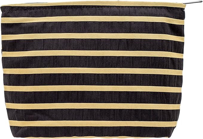 Flat Makeup Bag for Women,Zipper Cosmetic Pouch for Purse,Stripe Black