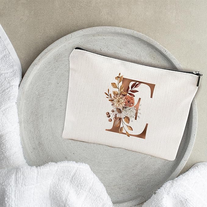 YKYENR A-Z Boho Personalized Cosmetic Bag-Floral Cotton Letter Makeup Bag With Zipper-Artistic Cosmetic Bag For Travel-Bride,Birthday Gift For Women Daughter Friends-Women Makeup Organizer-A05