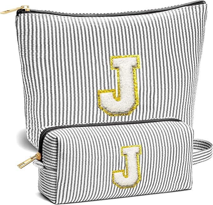 Fohufo Initial Makeup Bag Set - Cute Pink Stuff for Women, Makeup Pouch Cosmetic Bag, Travel Essentials Toiletry Bag, Birthday Christmas Gifts for Women