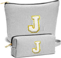 Fohufo Travel Essentials - Portable Travel Toiletry Bag for Women, Initial Makeup Kit Organizer Make up Cosmetic Bag Set, Black J