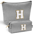YOOLIFE Initial Monogram Cute Makeup Bags - Cosmetic Toiletry Pouch for Women's Friendship, Personalized Birthday Gifts - Black
