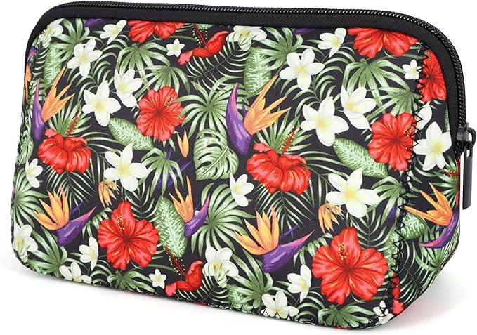 AJLTPA Waterproof Neoprene Cosmetic Bag, Tropical Flower