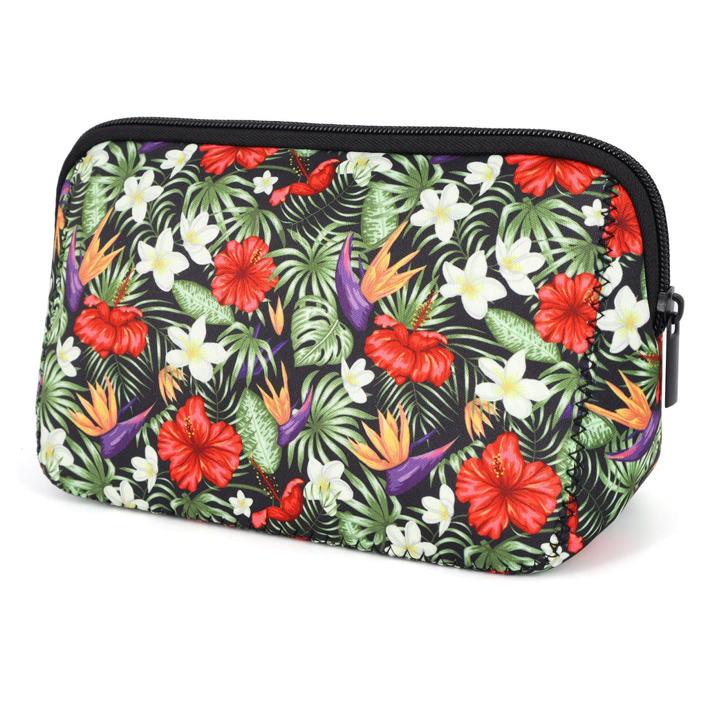 AJLTPA Waterproof Neoprene Cosmetic Bag, Tropical Flower