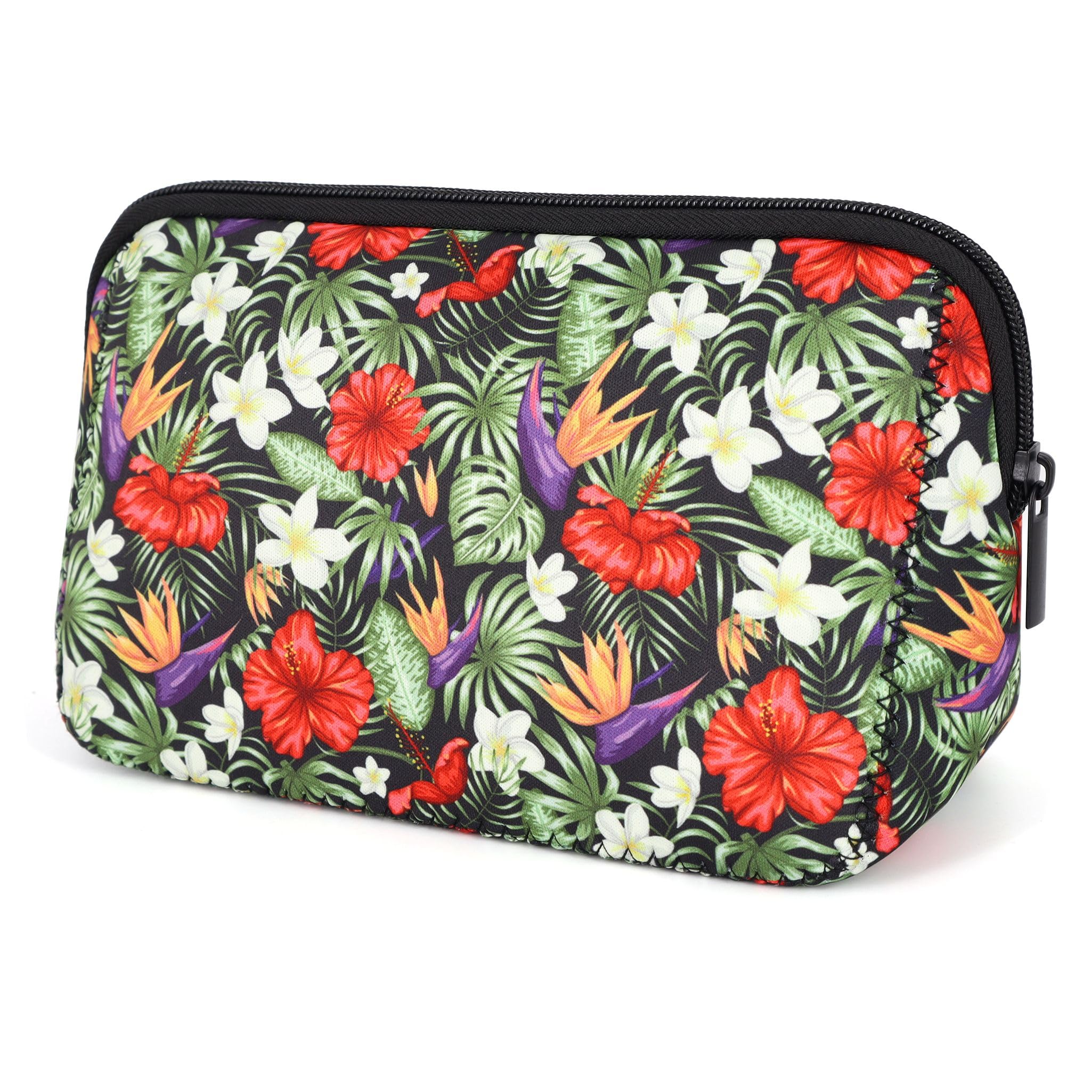 AJLTPA Waterproof Neoprene Cosmetic Bag, Tropical Flower