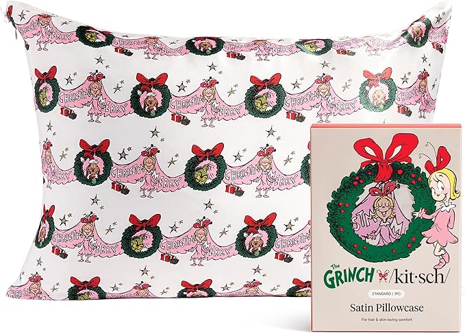 The Grinch x Kitsch Satin Pillowcase W/Zipper - Size 19x26, Cindy Lou
