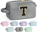 YOOLIFE Teacher Appreciation Gifts for Women - Initial Makeup Bag Letter Toiletry Pouch Cosmetic Case, Personalized Birthday Gifts for Women Girls Mom Daughter Sister Friends, Black T