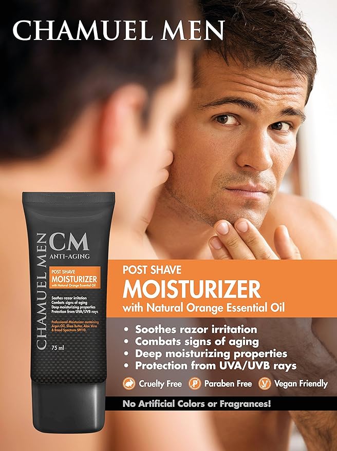 Mens Face Moisturizer Anti Aging - Aftershave for Men, Face Cream & Post Shave Lotion with Argan, Shea & Aloe - Daily Skin Care Balm for Dry, Oily & Sensitive Skin, 2.6 oz