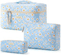 HBselect Quilted Makeup Bag, 3Pcs Cotton Large Travel Makeup Bags Organizer