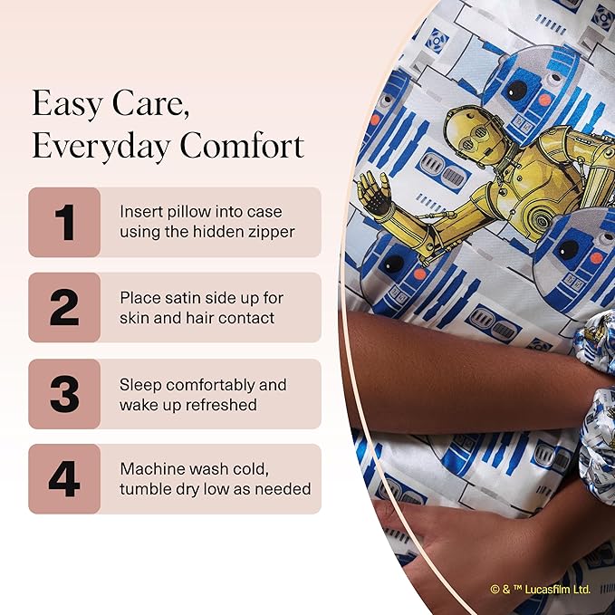Kitsch x Star Wars R2-D2 & C-3PO Satin Pillowcase, Size 19x26