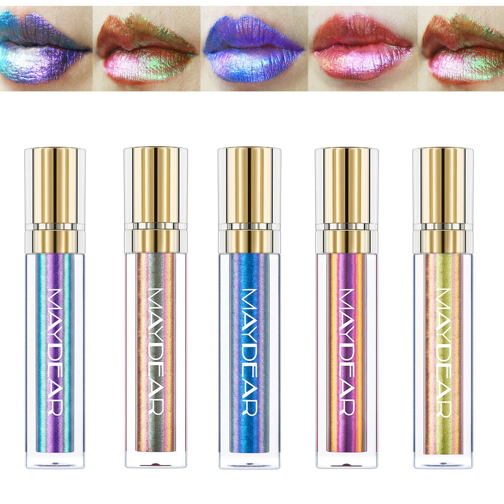 Maydear Chameleon Lipstick, High Pigmented for Women Metallic Shine Lip Gloss, Full-Coverage Multichrome Long Lasting Rainbow Makeup, Blue Purple