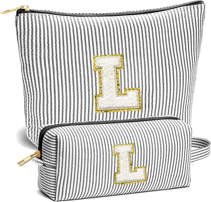 Fohufo Initial Makeup Bag Set - Cute Pink Stuff for Women, Makeup Pouch Cosmetic Bag, Travel Essentials Toiletry Bag, Birthday Christmas Gifts for Women