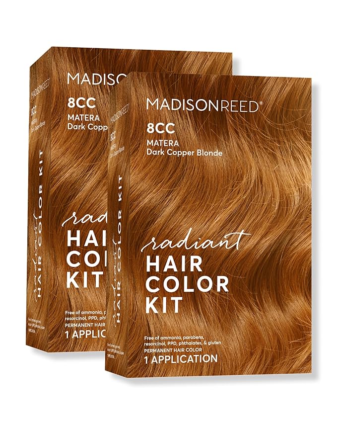 Madison Reed Radiant Hair Color Kit - 8CC Dark Vivid Copper Blonde (Matera Marigold), Vivid Color Permanent Hair Dye | PPD-Free & Ammonia-Free, 2 Pack