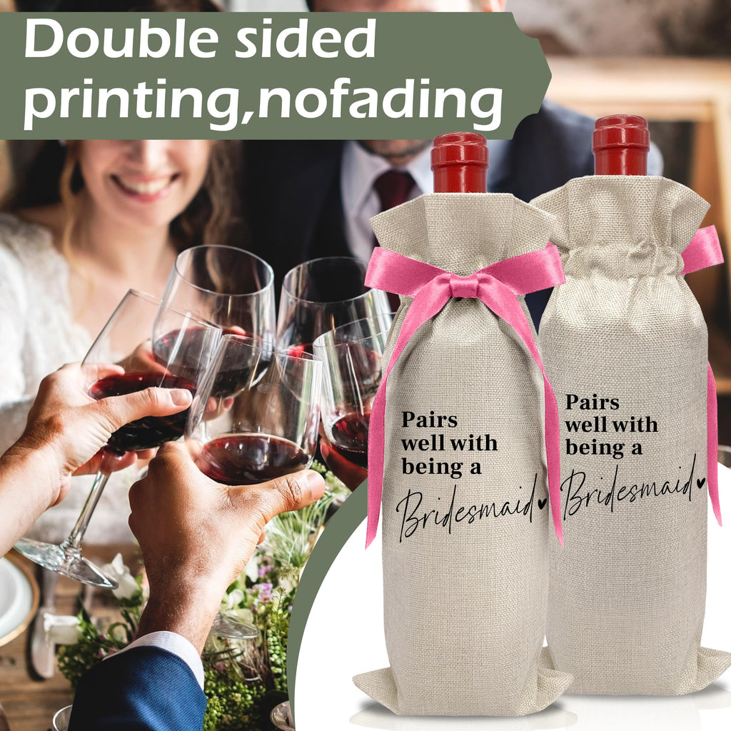 Cute Pink Bow Ribbon Engagement Gift Wine Bag - 1 PCS Bride to Be Gifts for Bridesmaids Bride and Groom Couples Her Him Will You Be My Bridesmaid for Getting Married Engagement Bridal Shower - A53
