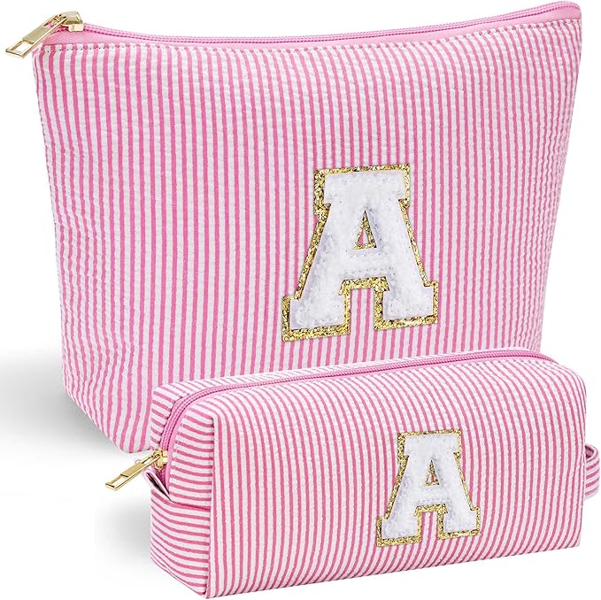 YOOLIFE Birthday Gifts for Women Teen Girls Kids Initial Makeup Bag Pink A