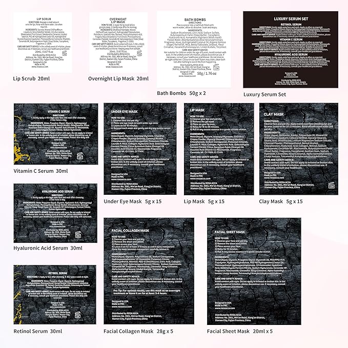 55 Pcs Mothers Day Gift for Mom, Charcoal Face Sheet Mask Pack for Women & Men, Hydrating Skin Care Set, Self Care Home Spa Basket Gift Set, Hyaluronic Acid Serum, Birthday, Christmas