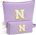 Fohufo Initial Travel Toiletry Bag for Women - Travel Essentials, Travel Makeup Bag Small Cosmetic Make up Bag Cute Stuff Birthday Gifts for Women Mom Girlfriend Teacher, Purple Letter N