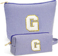 Fohufo Travel Makeup Bag Organizer - Travel Essentials Toiletry Bag for Women, Initial Travel Toiletry Bag with Zipper | Preppy Stuff Birthday Gifts for Women Mom Daughter, Blue Letter G