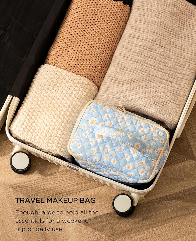 HBselect 2Pcs Travel Makeup Bag Large Quilted Cosmetic Bag Make up Bag