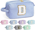 YOOLIFE Birthday Gifts for 6 7 8 9 10 11 12 13 14 15 Year Old Teen Girl - Initial Makeup Bag Letter Toiletry Pouch Cosmetic Case, Personalized Teen Girl Gifts Trendy Stuff Party Favor, Blue D