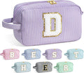 YOOLIFE Birthday Gifts for 6 7 8 9 10 11 12 13 14 15 Year Old Teen Girl - Initial Makeup Bag Letter Toiletry Pouch Cosmetic Case, Personalized Teen Girl Gifts Trendy Stuff Party Favor, Purple D